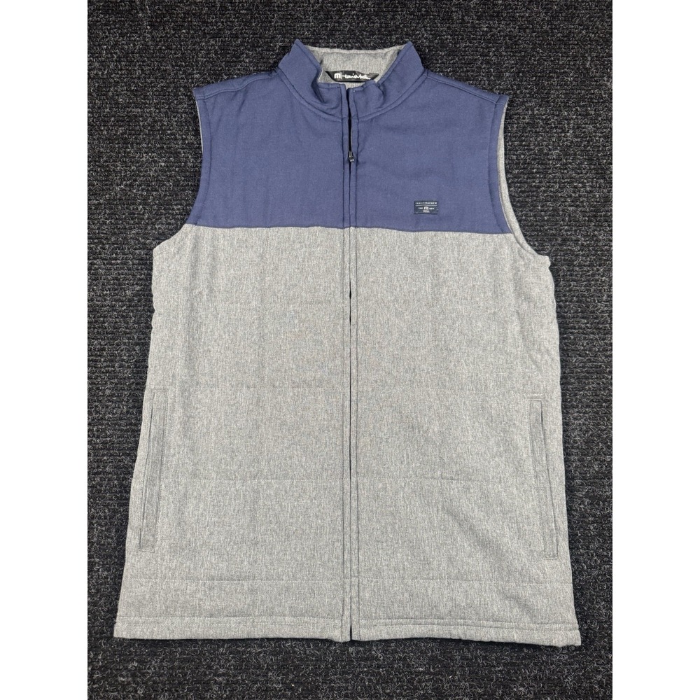 TravisMathew Mens Small Golf Vest Gray Blue Full Zip Stretch Performance
